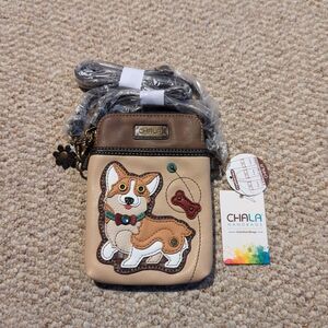 Chala Corgi Faux Leather Crossbody Purse Handbag 7"x5" Brown Tan White